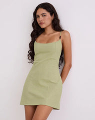 Ambra Scoop Mini Dress in Linen Sage Green