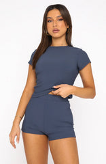 Minding My Business Ribbed Booty Shorts Navy