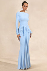 Liatris | Light Blue Wide-Neck Maxi-Dress With Gathered-Detailing