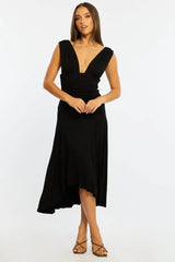 Black Midi Dress Hanky Hem