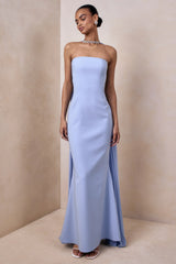 Avery | Powder Blue Bandeau Maxi Dress With Embellished Scarf