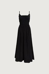 SHIRRED COTTON POPLIN MIDI DRESS