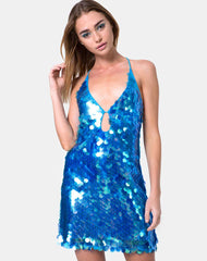 Nylah Mini Dress in Fishcale Disc Marine Sequin