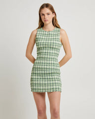 Drew Check Shirred Mini Dress