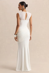 Lyssy | White High-Neck Maxi Dress With Mesh-Detail