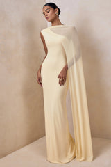 Mirelle | Lemon Boat-Neck Maxi Dress With Cape-Sleeve