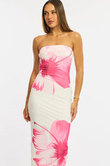 Pink Floral Strapless Maxi Dress