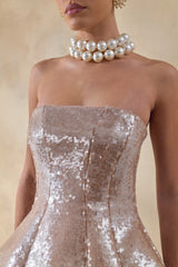 Dalisse | Nude Sequin Bandeau Corset Maxi Dress
