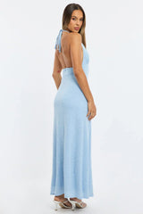 Blue Maxi Dress Halter Neck