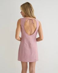 Ayana Backless Mini Dress in Linen Dusty Rose