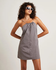 Tech Halter Neck Mini Dress in Peat