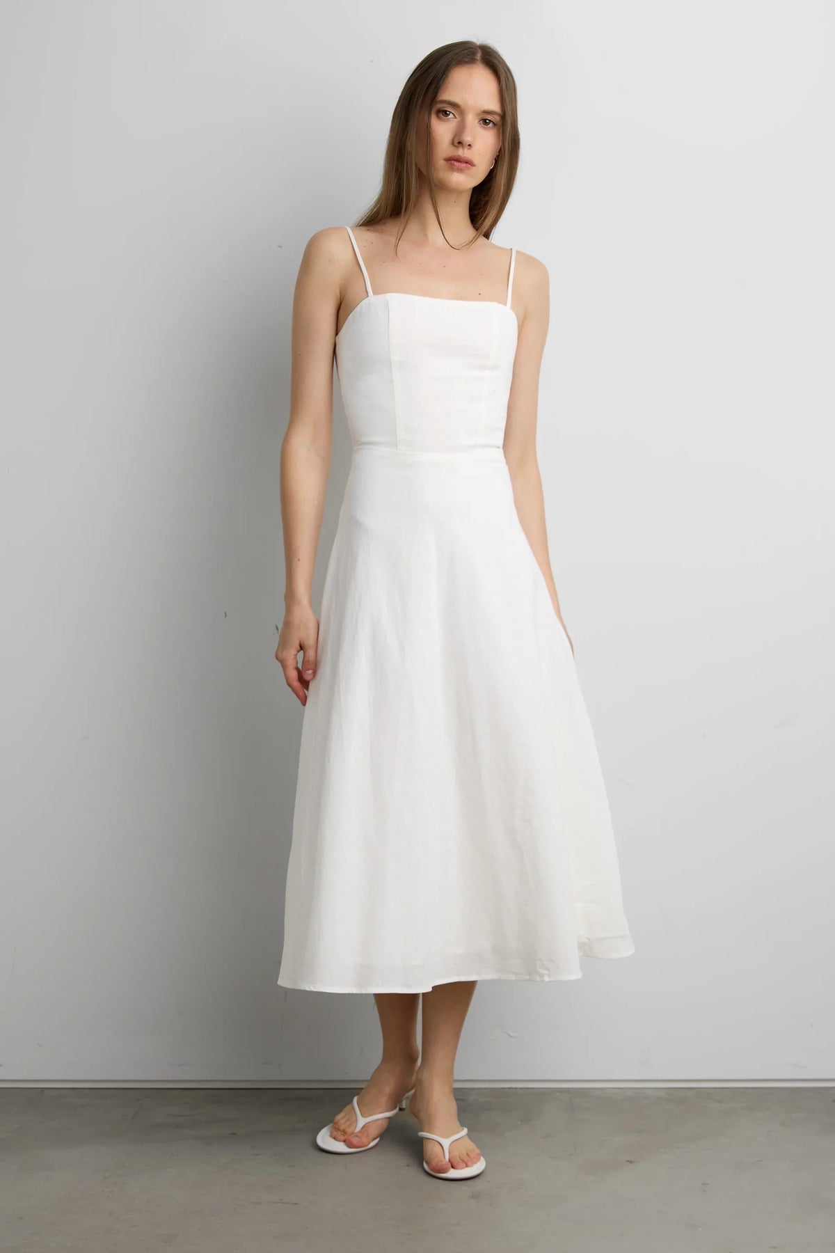 LINEN BLEND MIDI DRESS