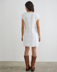 Yenna Plunge Mini Dress in Floral Lace White