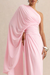 Sabella | Pink Asymmetric-Neck Maxi Dress