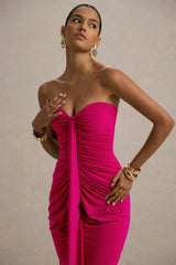 Ali | Hot Pink Sweetheart Ruched Wrap Maxi Dress