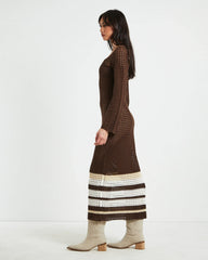 Kimmy Crochet Stripe Midi Dress Chocolate in Brown