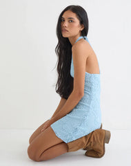 Codami Halterneck Mini Dress in Sequin Knit Pastel Blue