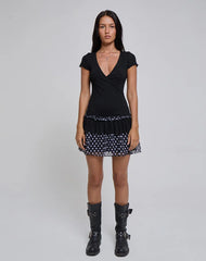 Navya Wrap Mini Dress in Basic Polka Black