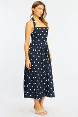 Blue Polka Dot Maxi Dress Halter Neck