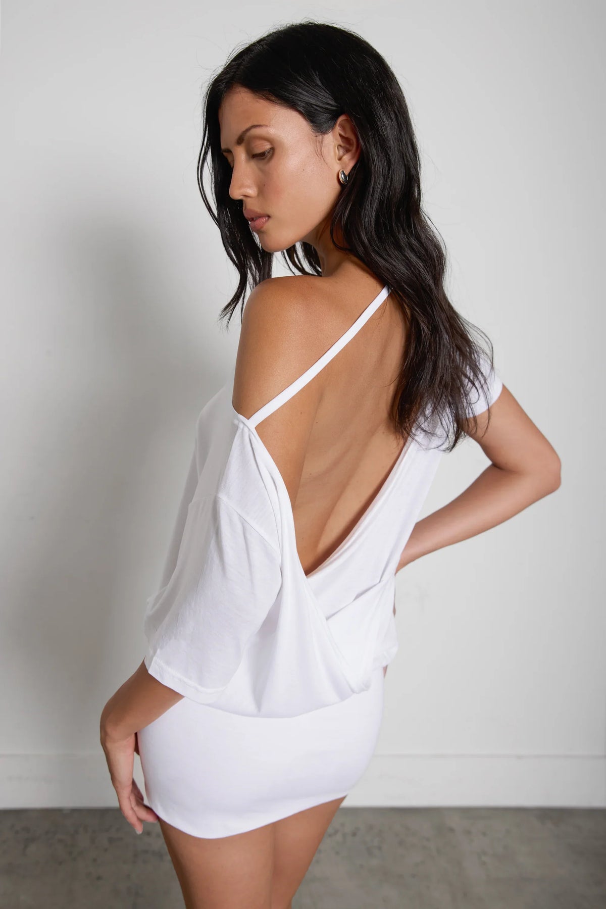OFF SHOULDER OPEN BACK MINI DRESS