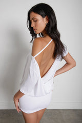 OFF SHOULDER OPEN BACK MINI DRESS