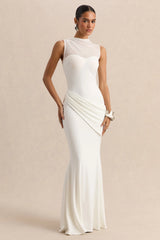 Lyssy | White High-Neck Maxi Dress With Mesh-Detail