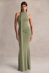 Hyla | Green High-Neck Maxi Dress With Sash-Detail