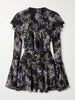 Floral-print ruffled crepe mini dress