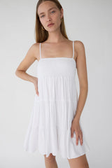 SMOCKED TIERED MINI DRESS