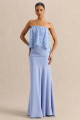 Clemency | Powder Blue Lace And Matte Satin Bandeau Maxi Dress
