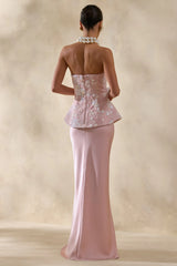 Corvina | Pink Embellished Floral Bandeau Corset Maxi Dress