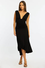 Black Midi Dress Hanky Hem