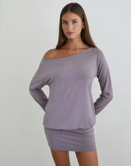 Raluca Long Sleeve Mini Dress in Grey Lavender