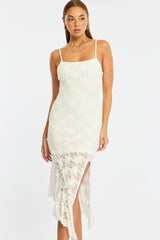 White Midi Dress Asymmetric Hem Lace