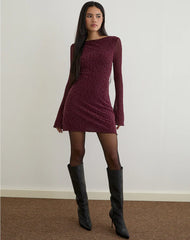 Dasa Long Sleeve Mini Dress in Flock Mini Leopard Plum