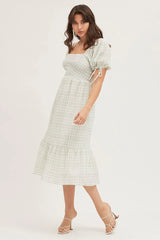 Check Midi Dress Short Sleeve Evening