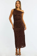 Brown Off Shoulder Midi Dress