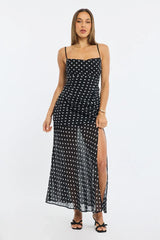 Black Polka Dot Maxi Dress Strappy