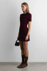 COLLARED CONTRAST TRIM KNIT MINI DRESS
