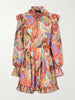 Ruffled paisley-print chiffon mini dress