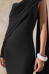 Rubelle | Black Asymmetric-Neck Maxi Dress With Draped-Detailing