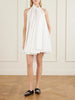 Tie-detailed pleated cotton mini dress