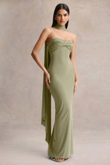Sheila | Olive Bandeau Maxi Dress With Scarf Detail