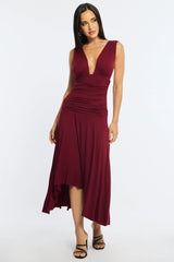 Red Midi Dress Hanky Hem