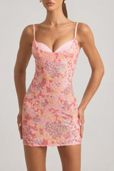Embellished Camisole Bodycon Mini Dress in Pink