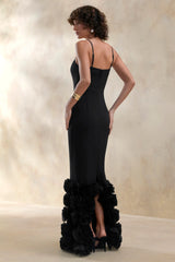 Aurose | Black Square-Neck Maxi Dress With Ruffled-Fishtail