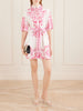 Floral-print embellished linen mini dress