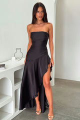 Carly Strapless Satin Maxi Dress - Black