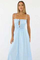 Blue Stripe Midi Dress Ribbon Detail Strappy