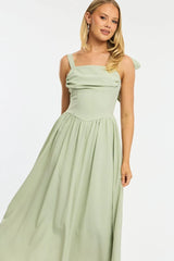 Green Maxi Dress Tie Shoulder